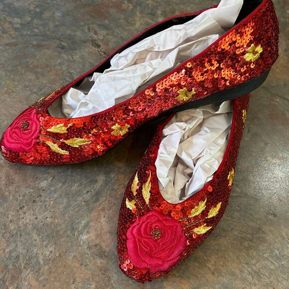 Beverly Feldman Frankie and Baby Red Ruby Slippers Sequin Ballet Flats 8.5 - Picture 1 of 8